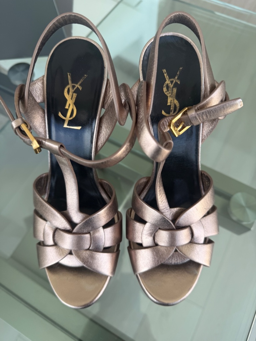 SAINT LAURENT Tribute 135 leather platform sandals 38 rose gold - Picture 3 of 9